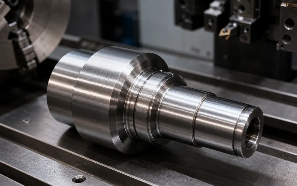 Beispielbild eines CNC-gedrehten Wellenadapters auf einer Drehmaschine